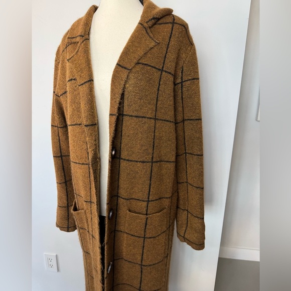 LINE Plaid Long Cardigan/Duster – Brown & Black Check - Size Medium - Picture 4 of 17